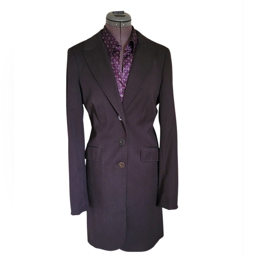 Y2K Vintage Long Pinstripe Blazer Suzy Shier Women's Black Dark Academia